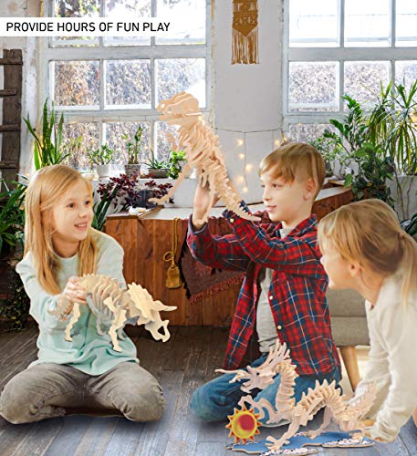 Puzzled 3D Puzzle Triceratops Dinosaur Wood Craft Construction Model Kit Fun & Educational DIY Wooden Toy Assemble Dino Model Unfinished Craft Hobby Puzzled