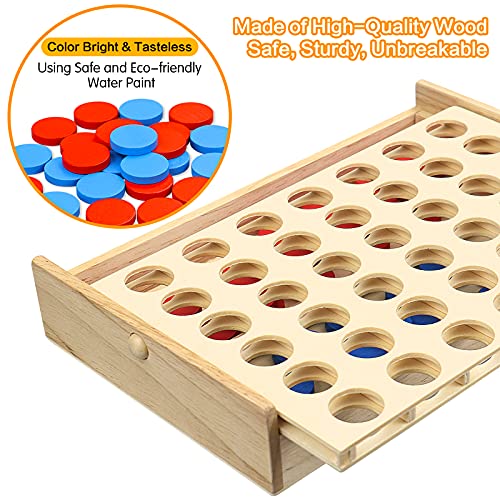 JOYPRO Wooden 4 in a Row Game, Kids Board Games for Kids 5 6 8 10 12 Year Olds, Travel Games for Kids and Adults, 2 Player Classic Family Board Games JOYPRO
