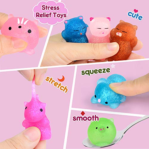 OCATO 45Pcs Mochi Squishys Toys Mini Squishies 2nd Generation Glitter Animal Squishies Party Favors for Kids Adults Stress Relief Toy Treasure Box