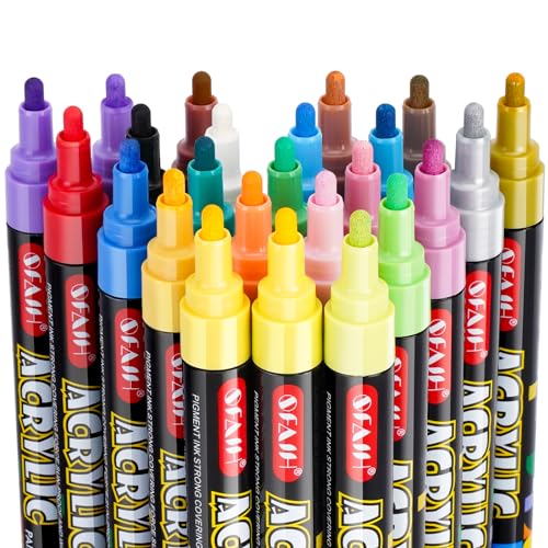 SFAIH Acrylic Paint Markers Paint Pens 24 Colors 2-3mm Medium Tip Paint Markers for Fabric, Canvas, Rock, Glass, Wood, Plastic, DIY Crafts Art SFAIH