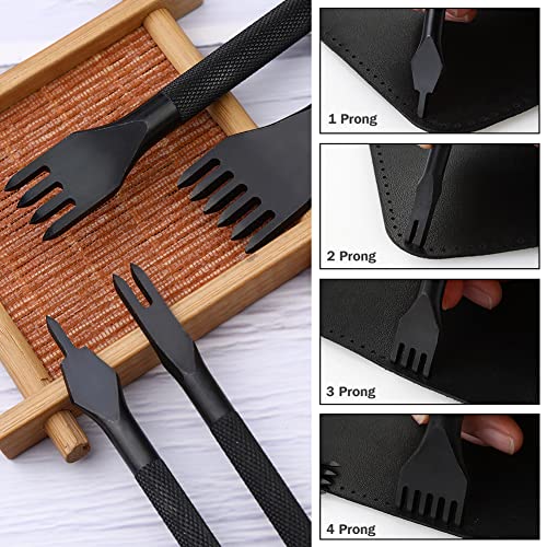 Yizzvb 46Pcs Leather Stitching Sewing Kit, Leather Sewing Tool Kit with 4mm Lacing Stitching Chisel, Waxed Thread and Large-Eye Stitching Needles for Yizzvb