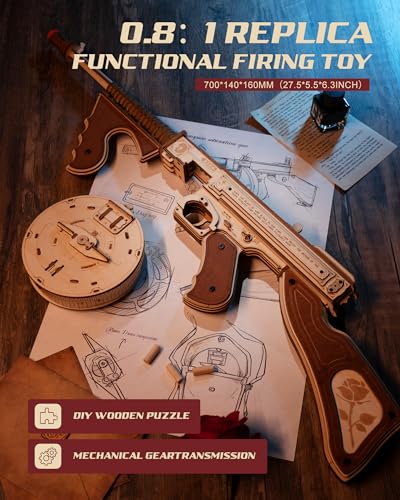ROKR LQB01 3D Wooden Submachine Gun Puzzle Kit with Rubber Bands - 275pcs DIY Model for Adults and Teens ROKR