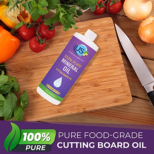 US+ 32oz 100% Pure Mineral Oil - Cutting Board Oil - Food-Grade - USP - Restores & Protects Cutting Boards, Butcher Blocks, Countertops, Steel US+