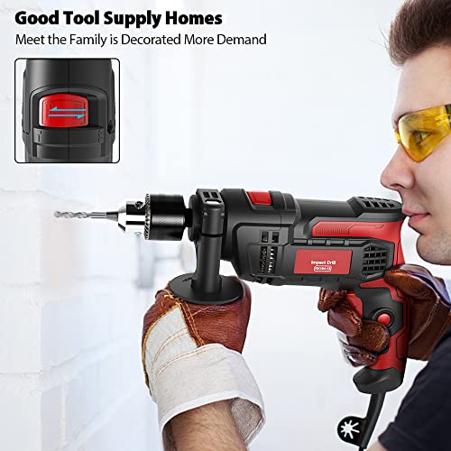 Hammer Drill 850W Impact Drill 1/2-Inch 7 Amp Corded Drill with Variable Speed 0-3000RPM, Hammer and Drill 2 Functions in 1 for Steel, Concrete, Vistreck