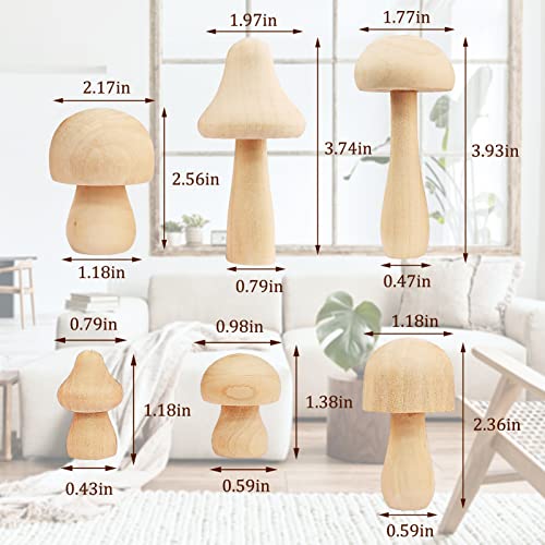 12Pcs Unfinished Wooden Mushroom Natural Mini Wooden Mushroom Various Sizes Plain Unpainted Wooden Mushroom for Arts and Crafts Projects, DIY Tmtains