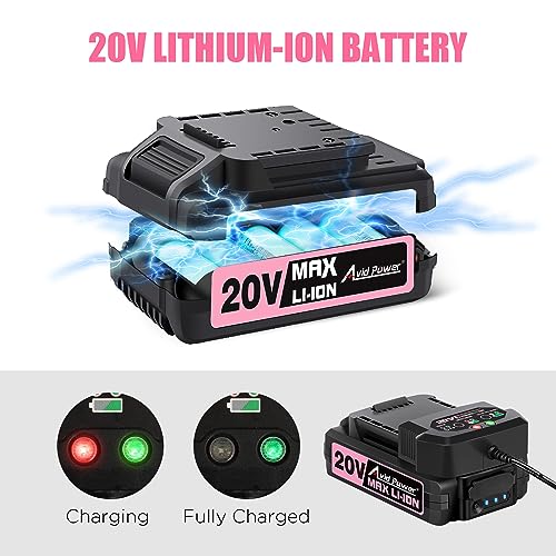 AVID POWER 20V MAX Lithium lon Cordless Drill Set, Power Drill Kit with Battery and Charger, 3/8-Inch Keyless Chuck, Variable Speed, 16 Position and AVID POWER