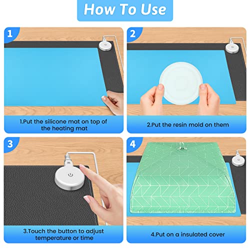 Large Resin Heating Mat with Cover and Timer, 4-Hour Auto Shut-Off Fast Resin Curing Machine, 23.6 x 14.2 Inches Heating Pad for Resin Projects, DIY Beautycity