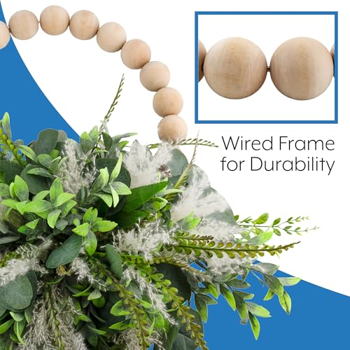 Darware Farmhouse Wood Beaded Wreath Base (13-Inch), Rustic Bead Ring for DIY, Crafts, and Floral Decor Darware