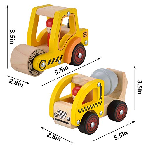 Wooden Push Car Toys for Infants 12-18 Months, 2 Pcs Baby Vehicle Toys Hand Push Car Toys for 1 2 Year Old Boys Girls (Cement Truck + Road Roller KIDS TOYLAND