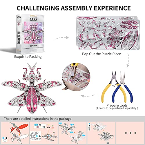 Piececool 3D Metal Model Kits, Mini Mantis - Metal Model Building Kits DIY Assembling Handcraft Kits 3D Puzzles for Adults, Best Gifts Piececool