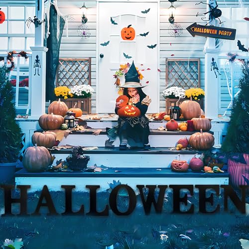 AOCEAN 12 inch Black Wood Letters Unfinished Wood Letters for Halloween Decorative Standing Letters Slices Sign Board Decoration for Craft Home Party AOCEAN