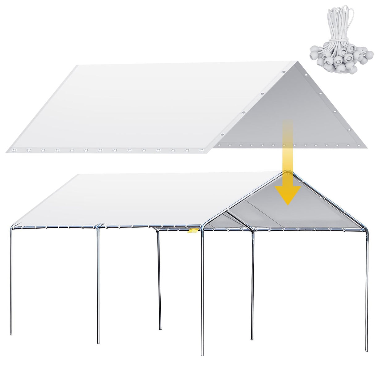 Wesnoy Heavy Duty Carport Canopy Waterproof Canopy Cover Garage Car Shelter Tarp Tent for Car Canopy Replacement Cover with 50 Ball Bungees, Only Top Wesnoy