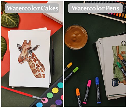 Art Supplies, Deluxe Kids Art Set with Drawing Easel, Crafts Kit in Portable Wooden Case, Oil Pastels, Colored Pencils, Watercolor Cakes, Sketch POPYOLA