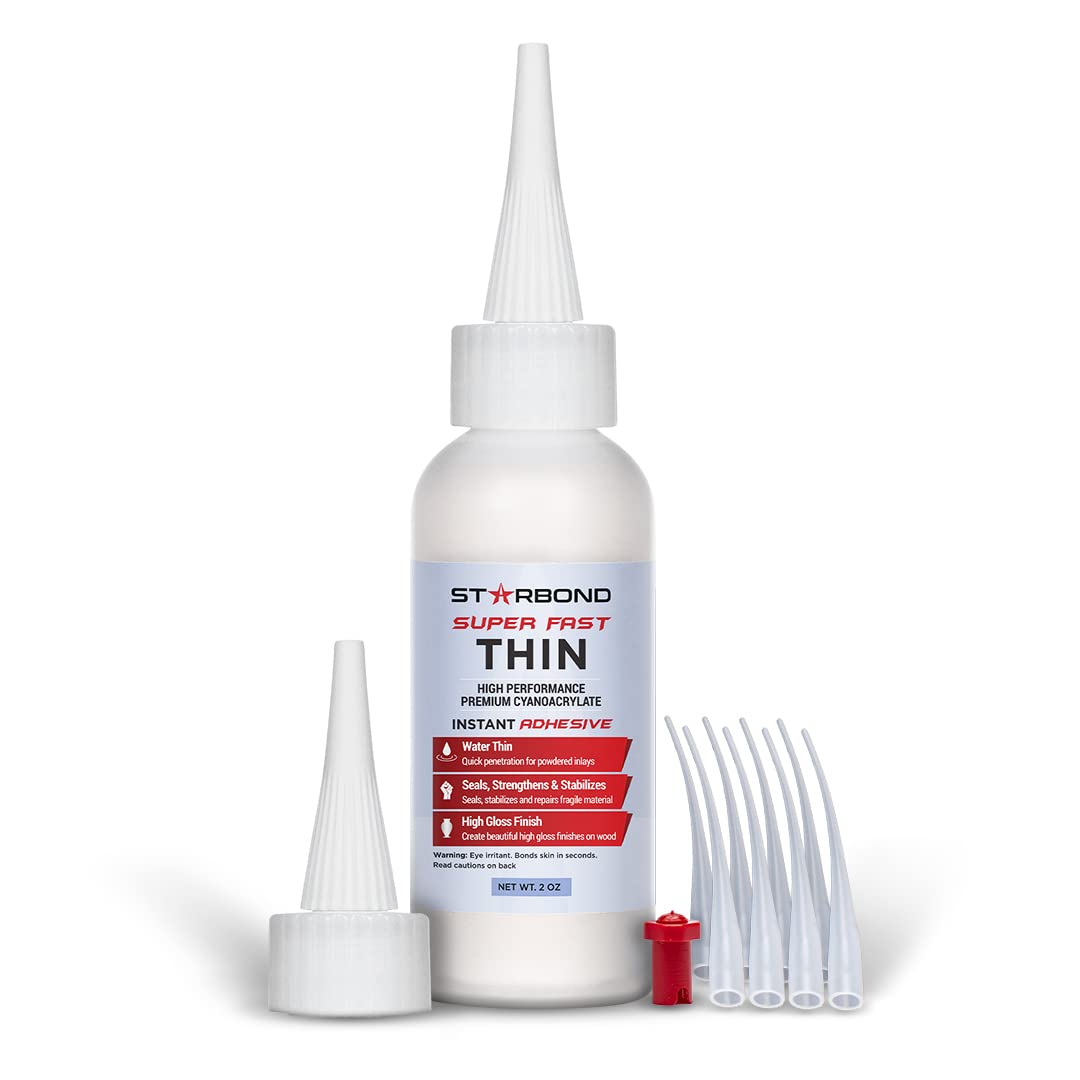 Starbond 2 oz. Thin, Medium, Thick CA Glue with 6 oz. Activator Bundle (Premium Cyanoacrylate Super Glue) for Quick Glue-ups. Woodworking, STARBOND