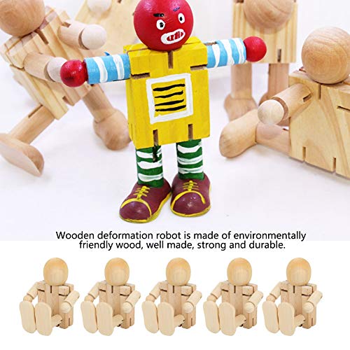 Natudeco 10PCS Toy People Set Unfinished Wood Toys Wooden Craft People Figures Unfinished Wooden Figures Kit Joint Adjustables Robot Paintable Natudeco