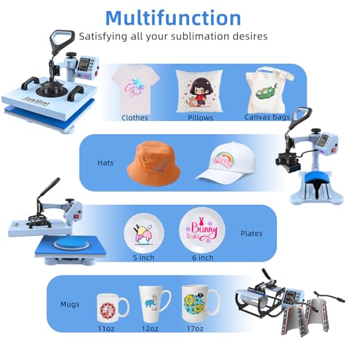 LYA Vinyl 15x15 Inch Heat Press Machine - 7 in 1 Heat Press 360-Degree Swing Away Digital Press Machine Multifunction Sublimation Combo Heat Transfer Lya Vinyl