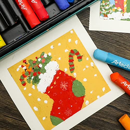 Artecho Oil Pastels Set of 24 Colors, Soft Oil Pastels for Art Painting, Drawing, Blending, Oil Crayons Pastels Art Supplies for Artists, Beginners, Artecho