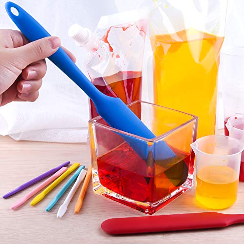 FEPITO Silicone Stir Sticks Kit Includes 9 Pcs Silicone Stir Sticks 4 Pcs Silicone Epoxy Brushes 2 Pcs Silicone Spatula for Mixing Resin, Paint, FEPITO