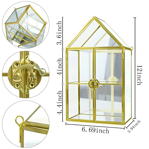 Wall Glass Cabinet Display for Perfume, Small Glass Display Curio Cabinets with Doors Wall Mounted, 2 Tiered Small Gold Curio Cabinet with Mirror Smilkat