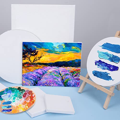 14 Packs Stretched Canvases for Painting,Multi Pack 11x14, 9.44x12, 8x10, 5x7, 4x4, Round Canvas with 8x8,10x10(2 of Each), Blank Primed Canvas for ESRICH