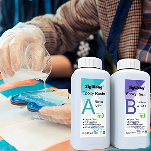 Epoxy Resin Clear Crystal Coating Kit 68oz/2L - 2 Part Casting Resin for Art, Craft, Countertop, Wood, Jewelry Making, River Tables, with Gloves, SigWong