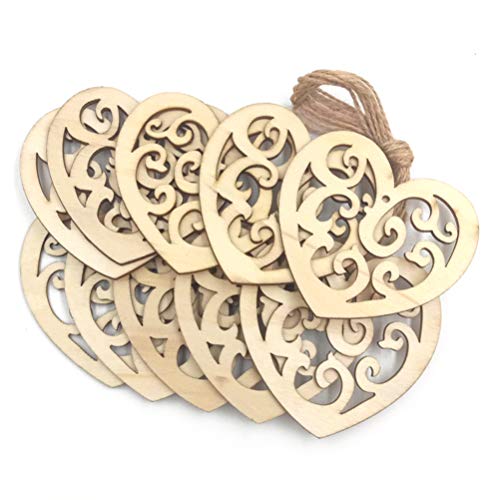 Healifty 10PC Unfinished Wood Cutouts Unfinished Wood Shapes Heart Shaped Wood Unfinished Wood Slices Wood Log Discs Wood Heart Confetti Heart Wood Healifty