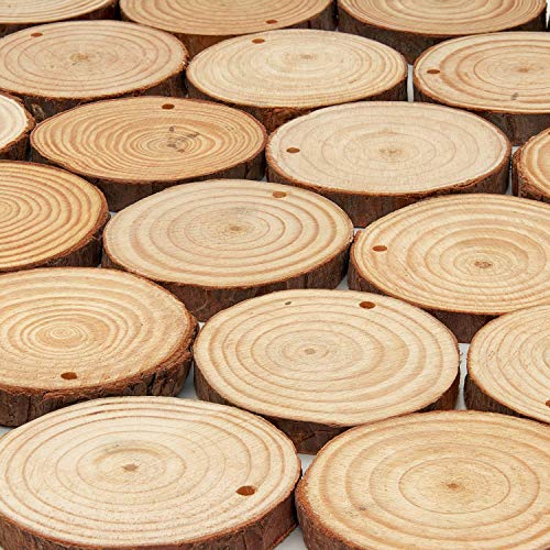 ARTEZA Natural Wood Slices, 45 Pieces, 2.4-2.8 Inch Diameter, 0.4 Inch Thickness, Round Pine Wood Discs with Bark for Crafts, Christmas Ornaments, ARTEZA