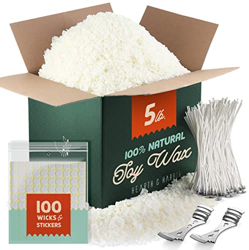 Hearth & Harbor DIY Making Supply Kit Natural Soy Cotton Wicks, Centering Tools, Candle Wax Flakes and More, Multi, 5 lbs Hearth & Harbor