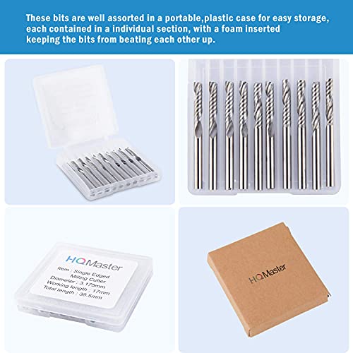 HQMaster 1/8 Shank CNC Router Bits Inch Shank 3.175mm End Mill Single Flute Spiral Router Bit Milling Cutter Upcut Cutting Engraving Single Edged HQMaster