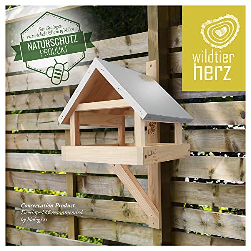 Wild Animal Heart XL Wooden Birdhouse with Weatherproof Metal Roof - Solid Wood Wall Bird Feeding House for Birds - Hanging Bird Feeding House wildtier herz