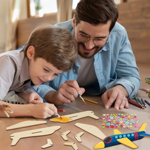 Fennoral 12 Pack Wooden Airplane Craft for Kids Make Your Own 3D Airplane kit for Boys Girls DIY Paint Wood Planes for School Art Activity Birthday Fennoral
