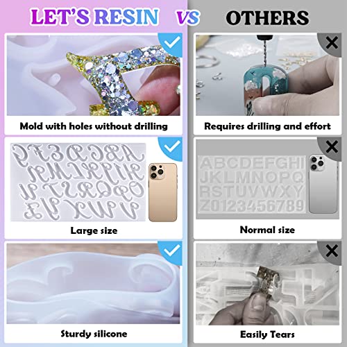 LET'S RESIN Large Alphabet Mold with Hole, Reversed Alphabet Letter Resin Molds Silicone with 30 Jump Rings, 30 Key Rings, Epoxy Molds for Keychain LET'S RESIN