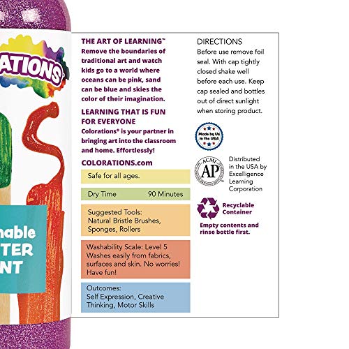 Colorations Washable Glitter Paint, Red, Non Toxic, Vibrant, Bold, Kids Paint, Craft, Hobby, Fun, Art Supplies, 16 oz. Colorations