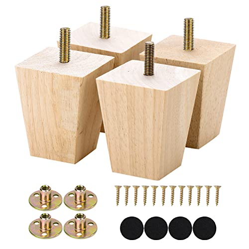 Michanco 3 Inch Unfinished Solid Wood Furniture Legs - Set of 4 Tapered Square Feet for DIY Home Upgrades Michanco