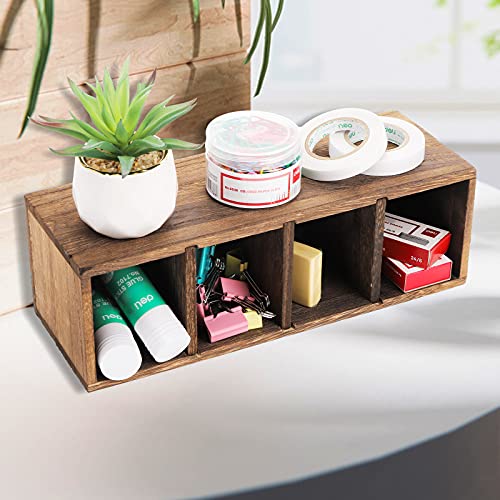 Dicunoy 2 Pack Wooden Pencil Holder for Desk, Rustic Wood Remote Control Holder Caddy, Retro Table Organizer with 4 Compartments for Art Supplies, Dicunoy