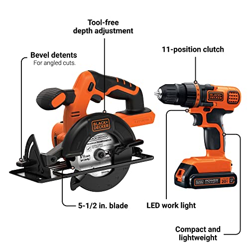 BLACK+DECKER 20V MAX* POWERCONNECT Cordless Drill/Driver + Circular Saw Combo Kit (BD2KITCDDCS) BLACK+DECKER