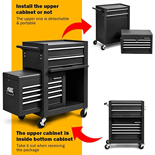 Goplus 6-Drawer Rolling Tool Chest, 3-in-1 Tool Box Organizer w/Auto Locking System & Lockable Wheels & Sliding Drawers & Detachable Top, Tool Goplus