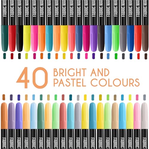 Zenacolor 40 Fabric Markers Pens Set - Non Toxic, Indelible and Permanent Fabric Paint - Fine Point Tip Textile Marker Pen Zenacolor