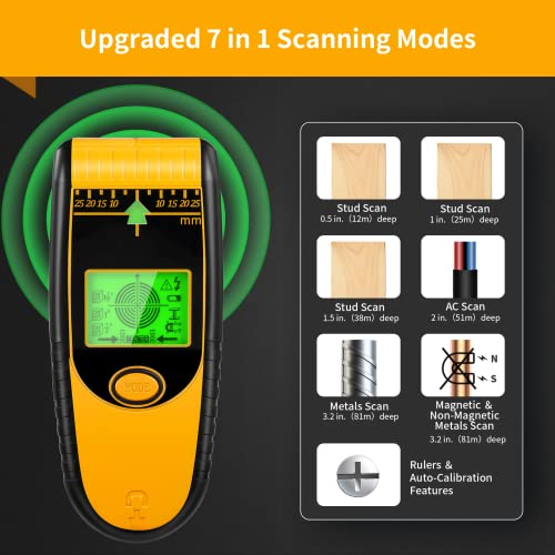 Stud Finder Wall Scanner Sensor - New 7 in 1 Electronic Wall Wood Metal Studfinder Edge Center Beam Sensor Detector with LCD Display & Audio Alarm AC Levligle