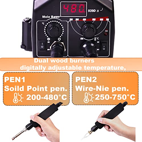 Wood Burning Kit, Pyrography Wood Burner with 2 Wood Burning pens, 78 Pcs Wood Burning Tool with 20 Detailer Nibs, 51 Solid-Point Tips, Wood Burning Mole Bean