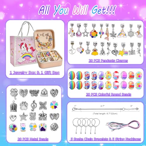 BEIKEETOO Charm Bracelet Making Kit for Girls 8-12 DIY Bead Jewelry Making Kit with Box, Unicorn Mermaid Arts and Crafts for Kids 6-8 Gifts for Girl BEIKEETOO