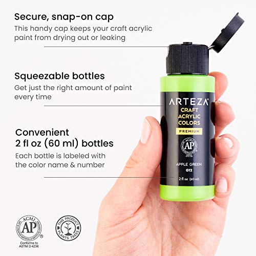 ARTEZA Craft Acrylic Paint, 2oz/60 ml Bottles, Water-Based, Matte Finish Paints,Art Supplies for Art & DIY Projects on Glass, Wood, Ceramics, ARTEZA