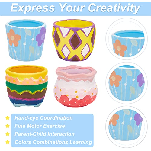 WEBEEDY 4 Sets Ceramic Paint Kit Ceramic Succulent Planters Pots to Paint Figurines Paint Craft Kit Paintable Ceramics Pottery Painting Kit for Kids WEBEEDY