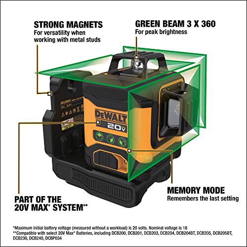 DEWALT 20V MAX Laser Level Kit, Cross Line Laser, 3x360, Green (DCLE34031D1) DEWALT
