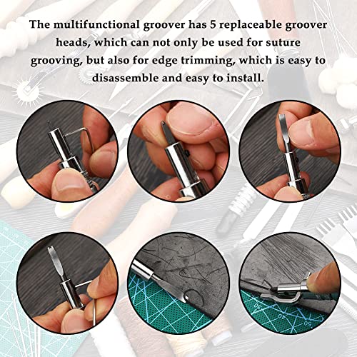 Leather Craft Tools, 60 Pieces Leather Working Tools and Supplies with Storage Bag Cutting Mat Prong Punch Groover Edge Creaser Stamping Carving BAGERLA