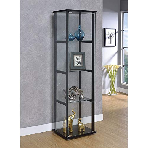 Bowery Hill 4-Shelf Glass Curio Cabinet Display Case in Black Bowery Hill