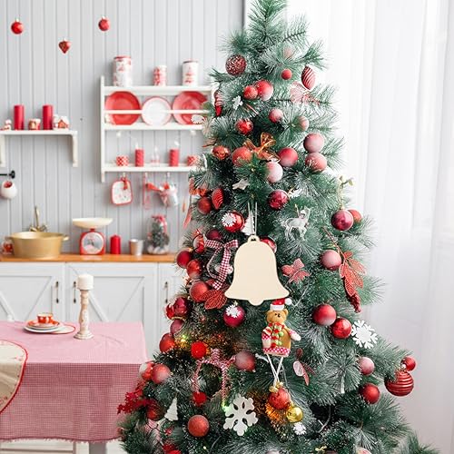 Healifty 10Pcs Unfinished Christmas Wooden Ornaments Bell Wood Cutouts Wood Slices for Christmas Trees Hanging Decorations Healifty