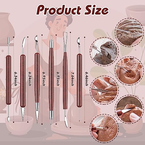 6PCS Clay Tools Sculpting, Double-Sided Polymer Carving Tools Kit, Wood Ceramic Tool Set for Pottery, Air Dry Clay, Polymer Clay, Sculpting, UUSYCUN