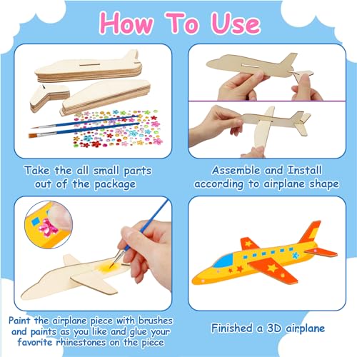 Fennoral 12 Pack Wooden Airplane Craft for Kids Make Your Own 3D Airplane kit for Boys Girls DIY Paint Wood Planes for School Art Activity Birthday Fennoral