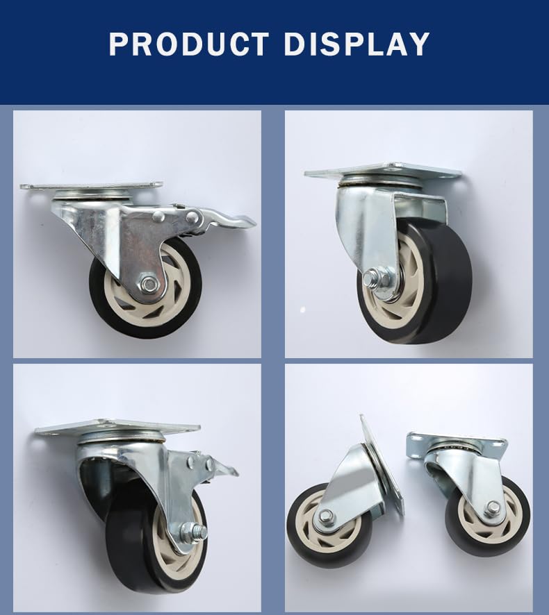 AOTAISP 3 Inch Heavy Duty Casters Load1000lbs Bearing Plate Caster Wheels, 360-degree Soft Rubber Swivel Casters for Furniture and Workbench Cart, AOTAISP